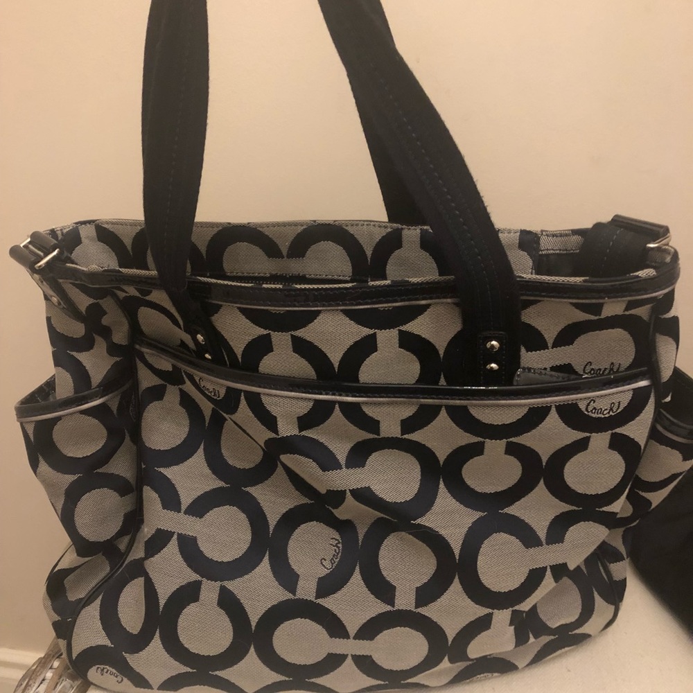 Navy Coach monogram diaper bag like new!!!!
